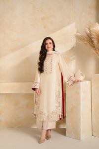 VINTAGE-3 PIECE DHANAK EMBROIDERED SHIRT WITH DHANAK EMBROIDERED SHAWL AND TROUSER-BIC-5232