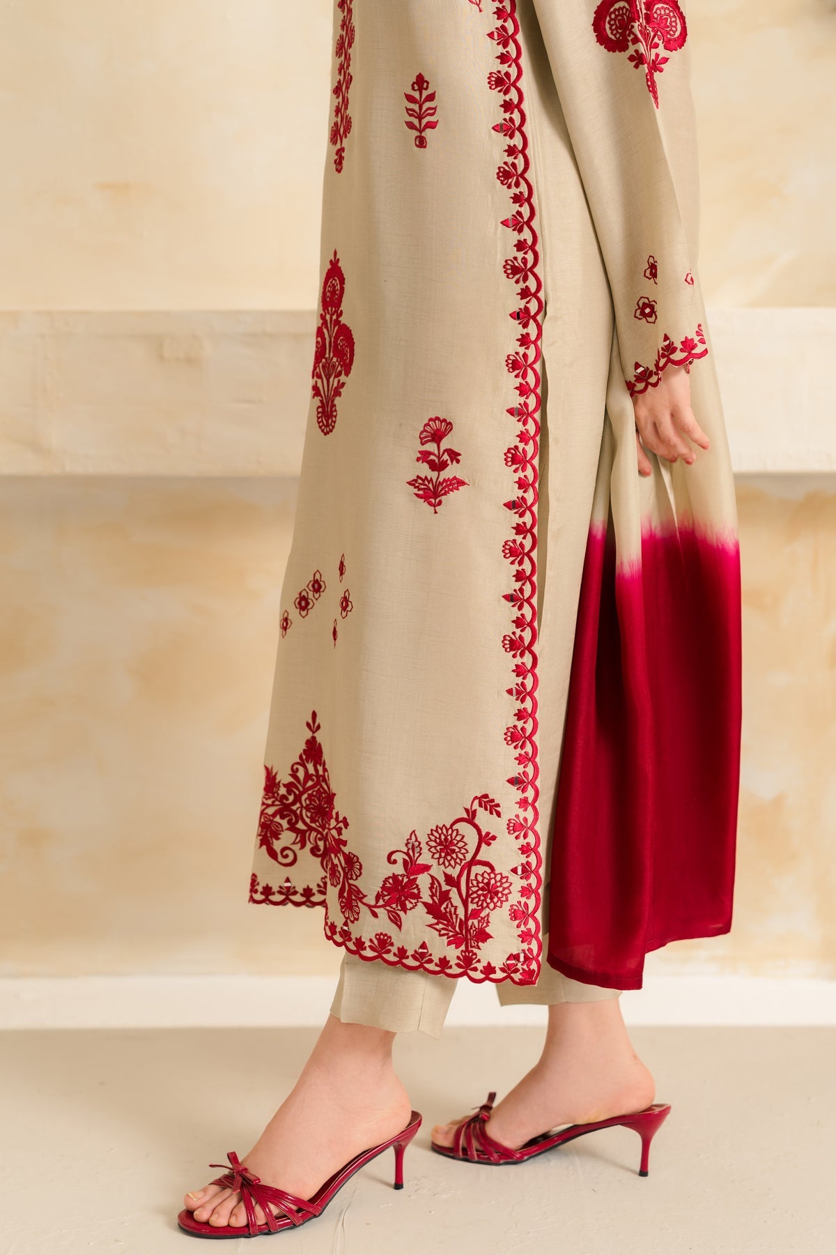 VINTAGE-3PC DHANAK EMBROIDERED SHIRT WITH CHIFFON TYE&DYE DUPATTA SHAWL AND TROUSER-BIC-5222