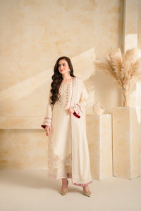 VINTAGE-3 PIECE DHANAK EMBROIDERED SHIRT WITH DHANAK EMBROIDERED SHAWL AND TROUSER-BIC-5232