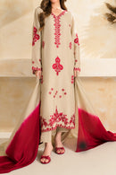 VINTAGE-3PC DHANAK EMBROIDERED SHIRT WITH CHIFFON TYE&DYE DUPATTA SHAWL AND TROUSER-BIC-5222