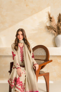 VINTAGE-3PC DHANAK EMBROIDERED SHIRT WITH CHIFFON TYE&DYE DUPATTA SHAWL AND TROUSER-BIC-5222