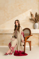 VINTAGE-3PC DHANAK EMBROIDERED SHIRT WITH CHIFFON TYE&DYE DUPATTA SHAWL AND TROUSER-BIC-5222