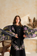 VINTAGE-3PC DHANAK EMBROIDERED SHIRT WITH COUTRAI PRINTED SHAWL TYE&DYE DUPATTA SHAWL AND TROUSER-BIC-5223