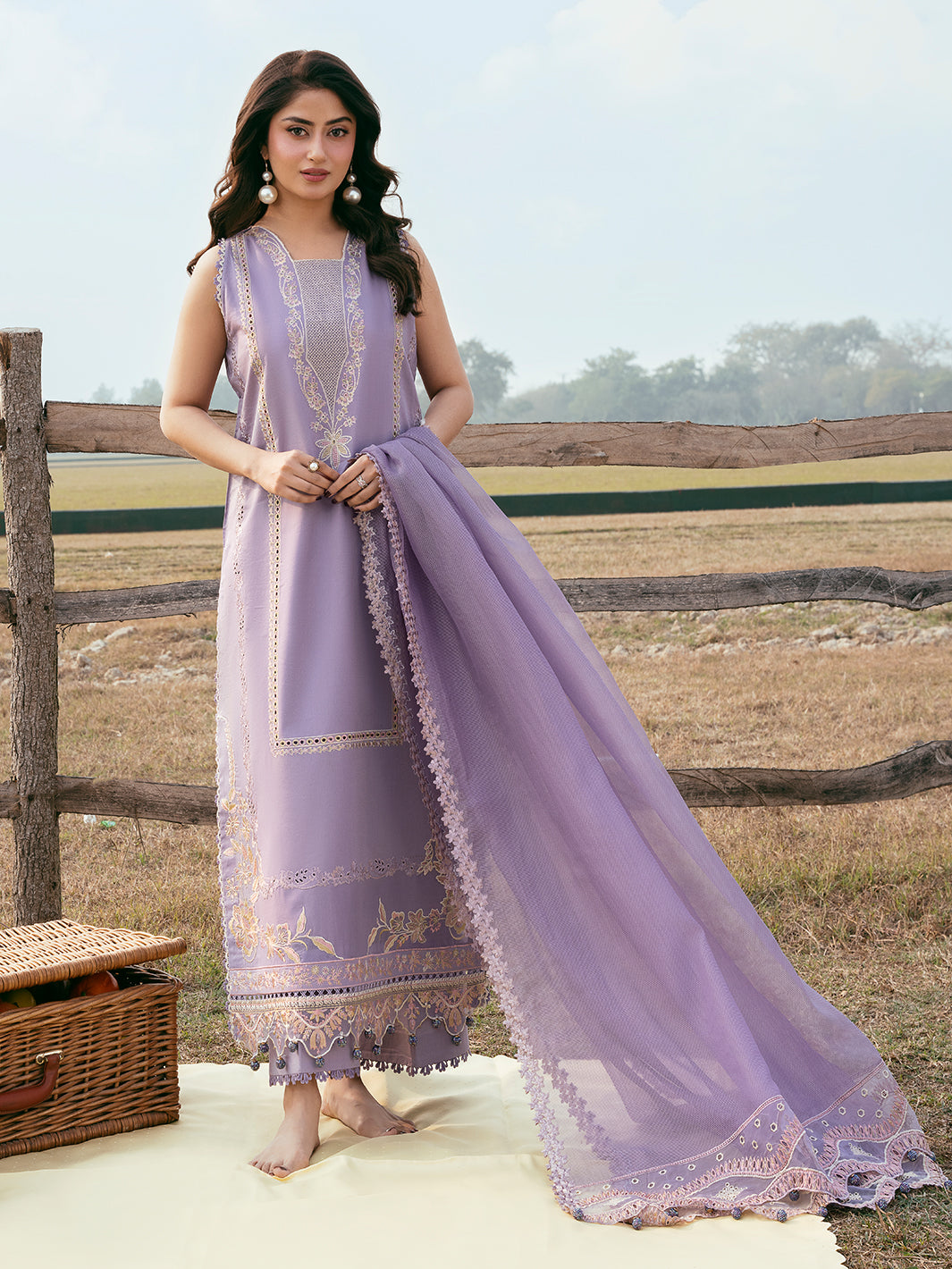 IZEL-3PC LAWN EMBROIDERED SHIRT WITH ORGANZA EMBROIDERED DUPATTA AND TROUSER-BIC-4842