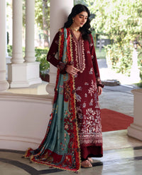 REPUBLIC WOMENSWEAR-3PC DHANAK EMBROIDERED SHIRT WITH COUTRAI PRINTED SHAWL AND TROUSER-BIC-5252