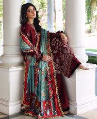 REPUBLIC WOMENSWEAR-3PC DHANAK EMBROIDERED SHIRT WITH COUTRAI PRINTED SHAWL AND TROUSER-BIC-5252