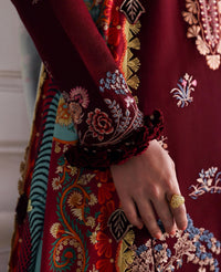 REPUBLIC WOMENSWEAR-3PC DHANAK EMBROIDERED SHIRT WITH COUTRAI PRINTED SHAWL AND TROUSER-BIC-5252