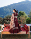 HUSSAIN REHAR-3PC DHANAK EMBROIDERED SHIRT WITH COURTRAI PRINTED SHAWL AND TROUSER-BIC-4273