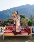 HUSSAIN REHAR-3PC DHANAK EMBROIDERED SHIRT WITH COURTRAI PRINTED SHAWL AND TROUSER-BIC-4273