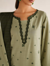 IZNIK-3PC DHANAK EMBROIDERED SHIRT DHANAK EMBROIDERED SHAWL AND TROUSER-BIC-5184