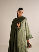 IZNIK-3PC DHANAK EMBROIDERED SHIRT DHANAK EMBROIDERED SHAWL AND TROUSER-BIC-5184