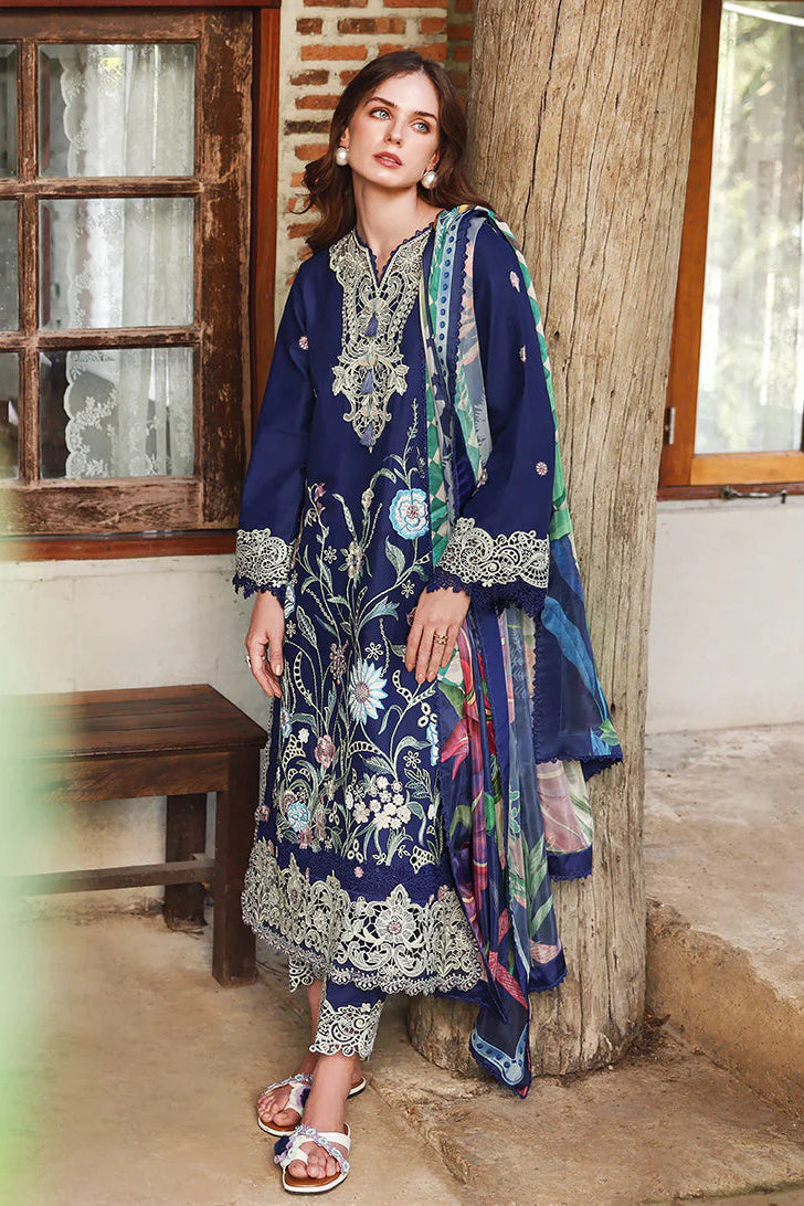 MUSHQ-3PC LAWN EMBROIDERED SHIRT WITH CHIFFON PRINTED DUPATTA AND TROUSER-BIC-4926
