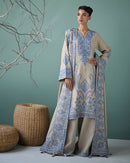 ZAIB-3PC DHANAK EMBROIDERED SHIRT WITH DHANAK EMBROIDERED SHAWL AND EMB TROUSER-BIC-5270