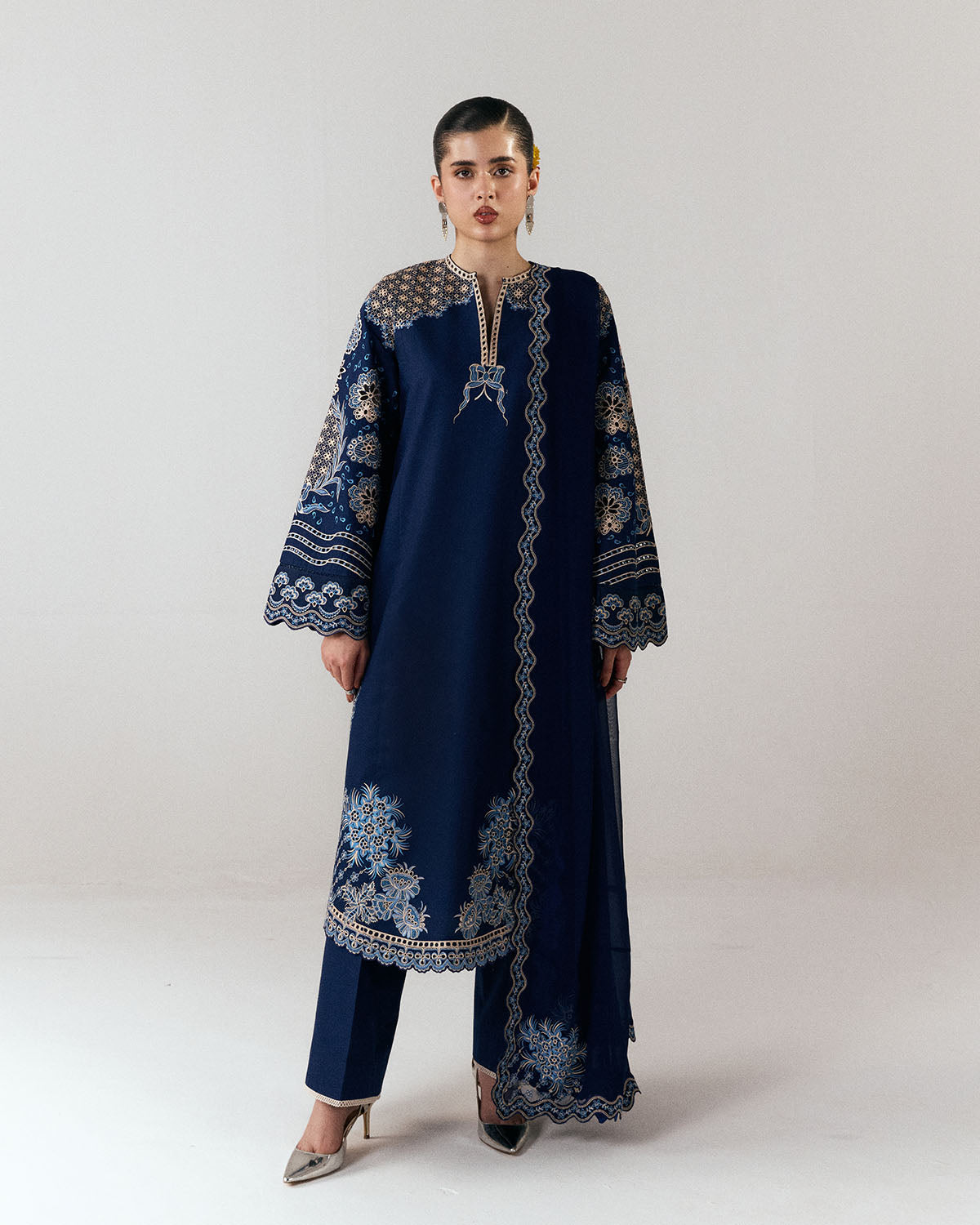 HUSSAIN REHAR-3PC DHANAK EMBROIDERED SHIRT WITH DHANAK EMBROIDERED DUPATTA AND TROUSER-BIC-5245