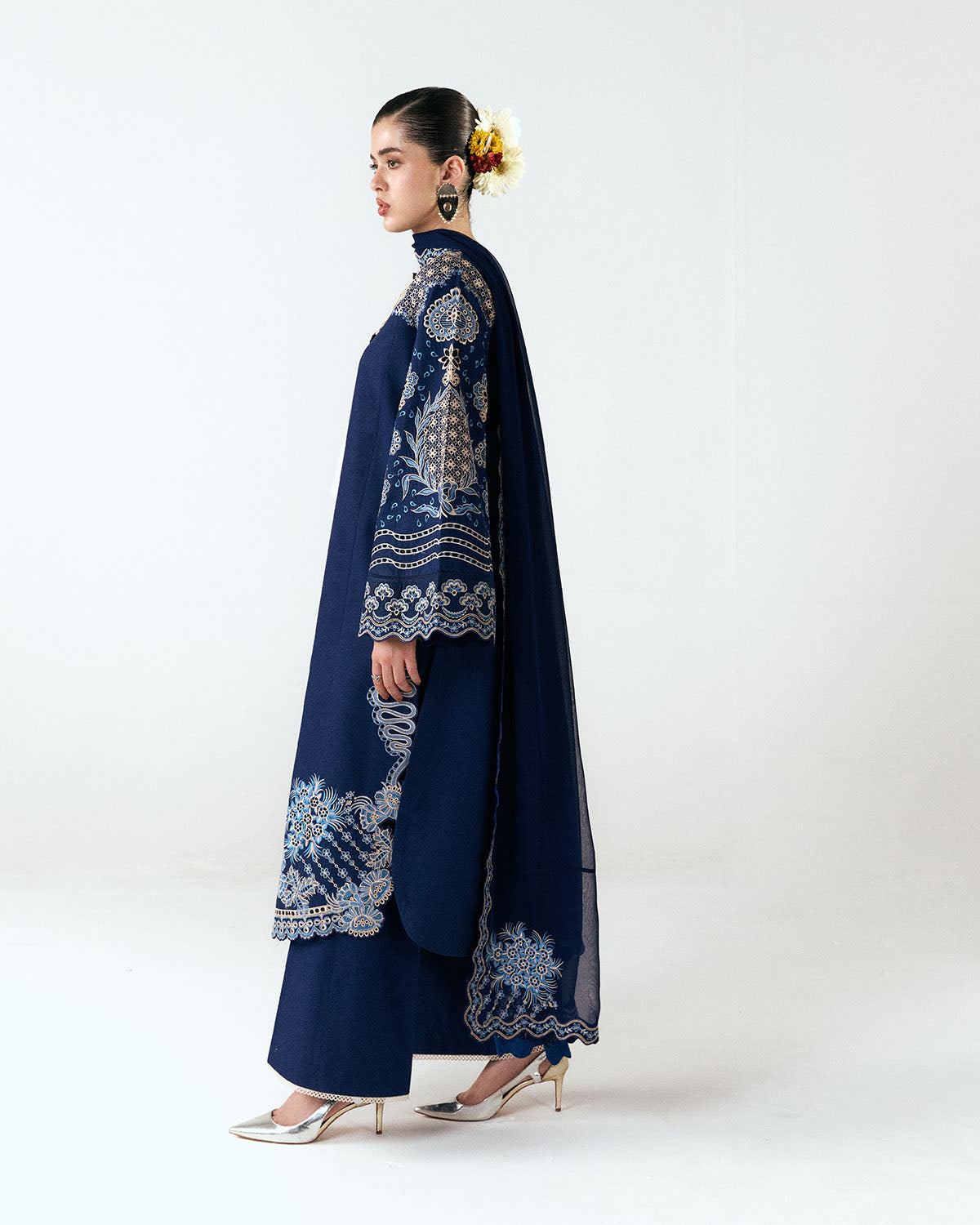 HUSSAIN REHAR-3PC DHANAK EMBROIDERED SHIRT WITH DHANAK EMBROIDERED DUPATTA AND TROUSER-BIC-5245