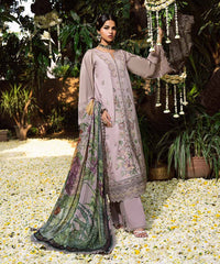 SAPPHIRE-3PC DHANAK EMBROIDERED SHIRT WITH COURTRAI WOOL PRINTED SHAWL AND EMB TROUSER-BIC-4100