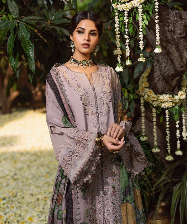 SAPPHIRE-3PC DHANAK EMBROIDERED SHIRT WITH COURTRAI WOOL PRINTED SHAWL AND EMB TROUSER-BIC-4100