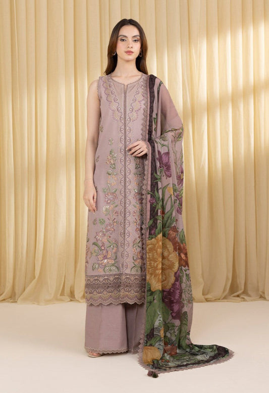SAPPHIRE-3PC LAWN EMBROIDERED SHIRT WITH MONARK PRINTED DUPATTA AND TROUSER-BIC-3824