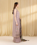 SAPPHIRE-3PC DHANAK EMBROIDERED SHIRT WITH COURTRAI WOOL PRINTED SHAWL AND EMB TROUSER-BIC-4100