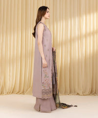SAPPHIRE-3PC DHANAK EMBROIDERED SHIRT WITH COURTRAI WOOL PRINTED SHAWL AND EMB TROUSER-BIC-4100