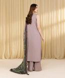 SAPPHIRE-3PC DHANAK EMBROIDERED SHIRT WITH COURTRAI WOOL PRINTED SHAWL AND EMB TROUSER-BIC-4100