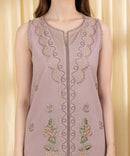 SAPPHIRE-3PC DHANAK EMBROIDERED SHIRT WITH COURTRAI WOOL PRINTED SHAWL AND EMB TROUSER-BIC-4100