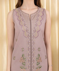 SAPPHIRE-3PC DHANAK EMBROIDERED SHIRT WITH COURTRAI WOOL PRINTED SHAWL AND EMB TROUSER-BIC-4100