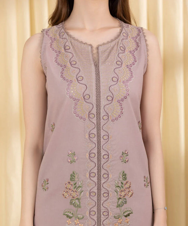 SAPPHIRE-3PC DHANAK EMBROIDERED SHIRT WITH COURTRAI WOOL PRINTED SHAWL AND EMB TROUSER-BIC-4100
