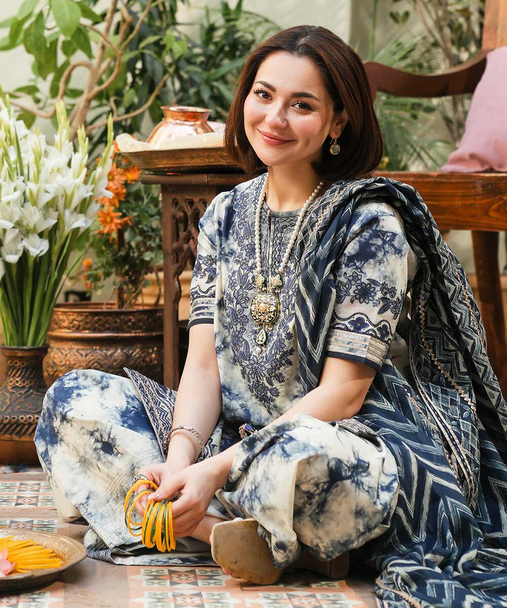 SAPPHIRE.B-3PC LAWN EMBROIDERED PRINTED SHIRT WITH CHIFFON PRINT DUPATTA AND PRINT TROUSER-BIC-