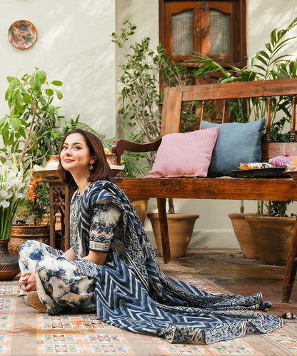 SAPPHIRE.B-3PC LAWN EMBROIDERED PRINTED SHIRT WITH CHIFFON PRINT DUPATTA AND PRINT TROUSER-BIC-
