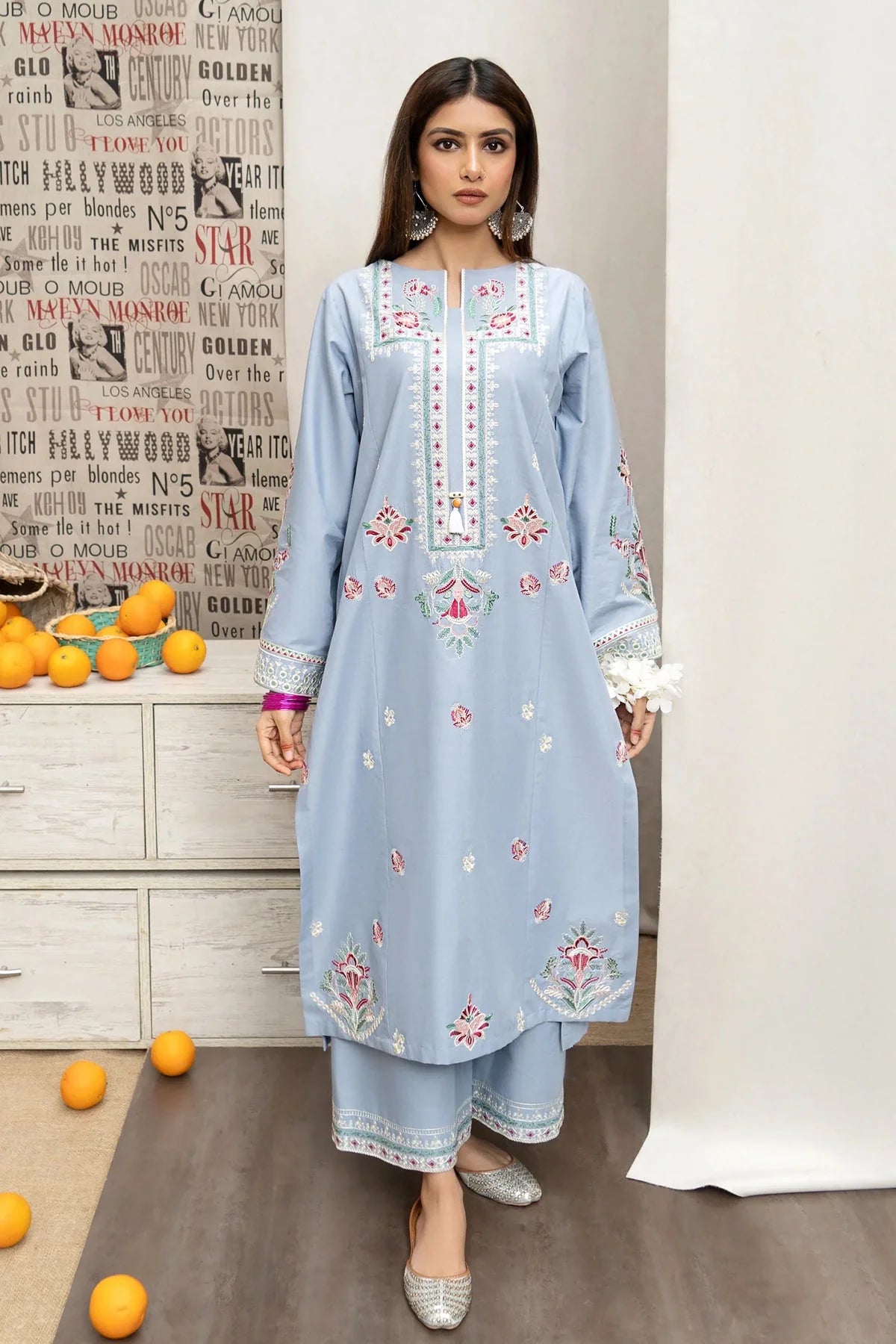 URGE- 3PC LAWN EMBROIDERED SHIRT WITH DIAMOND PRINTED DUPATTA AND EMB TROUSER-BIC-2796