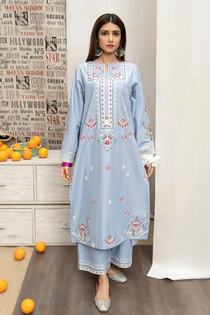 URGE- 3PC DHANAK EMBROIDERED SHIRT WITH COUTURE WOOL PRINT SHAWL AND EMB TROUSER-BIC-3166
