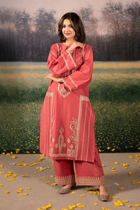 URGE-3PC DHANAK EMBROIDERED SHIRT WITH COURTRAI PRINTED SHAWL AND EMB TROUSER-BIC-4204