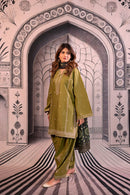 URGE-3PC DHANAK EMBROIDERED SHIRT WITH COUTRAI PRINTED SHAWL & EMB TROUSER-BIC-4126