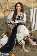 QALAMQAR-3PC DHANAK EMBROIDERED SHIRT WITH CHIFFON EMBROIDERED DUPATTA AND EMB TROUSER-BIC-4062