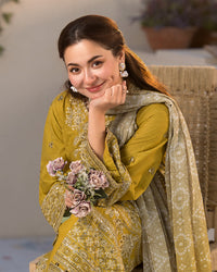 JADE-3PC LAWN SEQUIN EMBROIDERED SHIRT WITH CHIFFON PRINTED EMB DUPATTA & TROUSER-BIC-4528