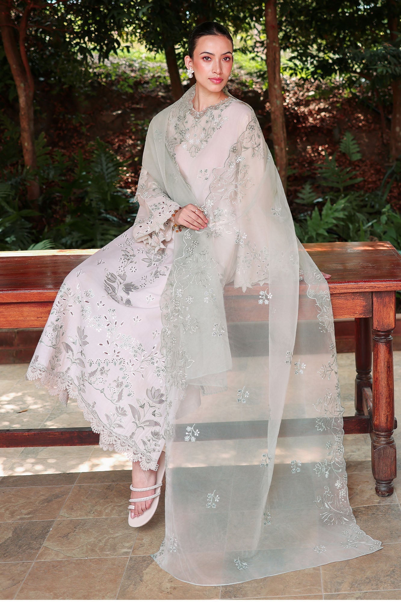 CROSS STITCH-3PC LAWN LASERWORK EMBROIDERED SHIRT WITH ORGANZA EMB DUPATTA AND TROUSER-BIC-4904