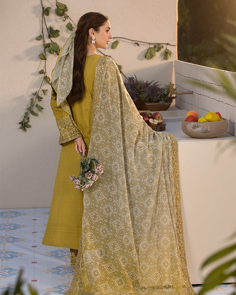JADE-3PC LAWN SEQUIN EMBROIDERED SHIRT WITH CHIFFON PRINTED EMB DUPATTA & TROUSER-BIC-4528