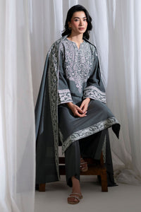 CROSS STITCH-3PC DHANAK EMBROIDERED SHIRT WITH DHANAK EMBROIDERED SHAWL AND TROUSER-BIC-5286