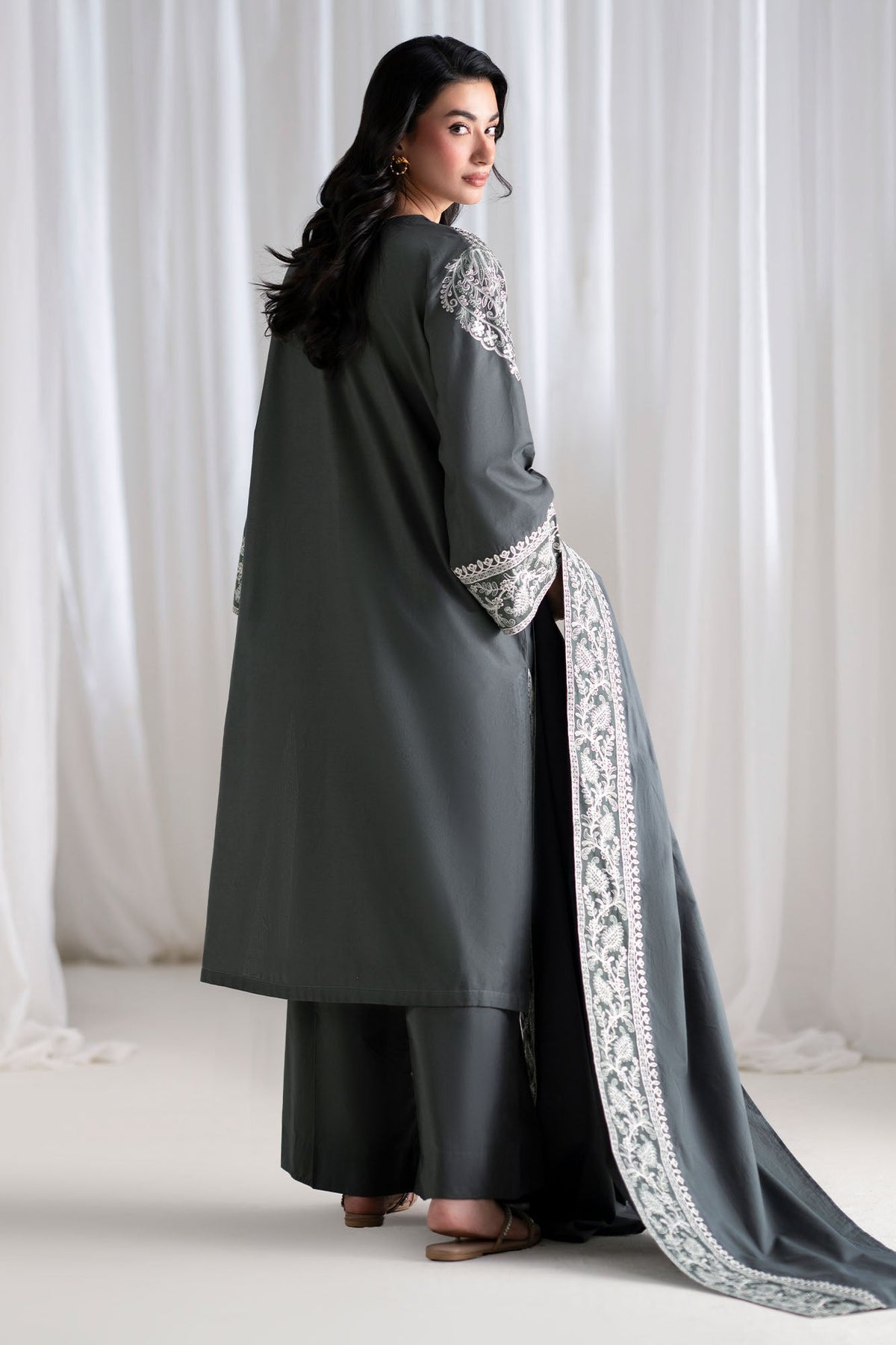 CROSS STITCH-3PC DHANAK EMBROIDERED SHIRT WITH DHANAK EMBROIDERED SHAWL AND TROUSER-BIC-5286