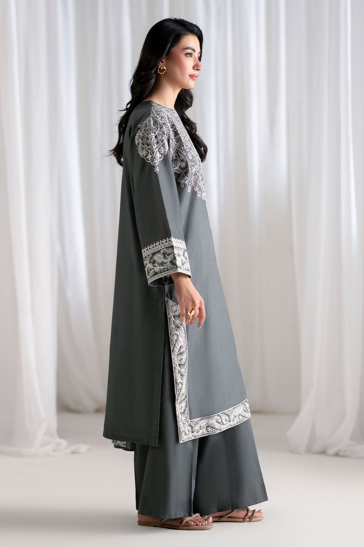 CROSS STITCH-3PC DHANAK EMBROIDERED SHIRT WITH DHANAK EMBROIDERED SHAWL AND TROUSER-BIC-5286
