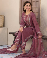 JADE-3PC DHANAK SEQUENCE EMBROIDERED SHIRT WITH CHIFFON EMBROIDERED DUPATTA AND TROUSER-BIC-4087