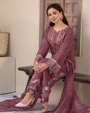 JADE-3PC DHANAK SEQUENCE EMBROIDERED SHIRT WITH CHIFFON EMBROIDERED DUPATTA AND TROUSER-BIC-4087