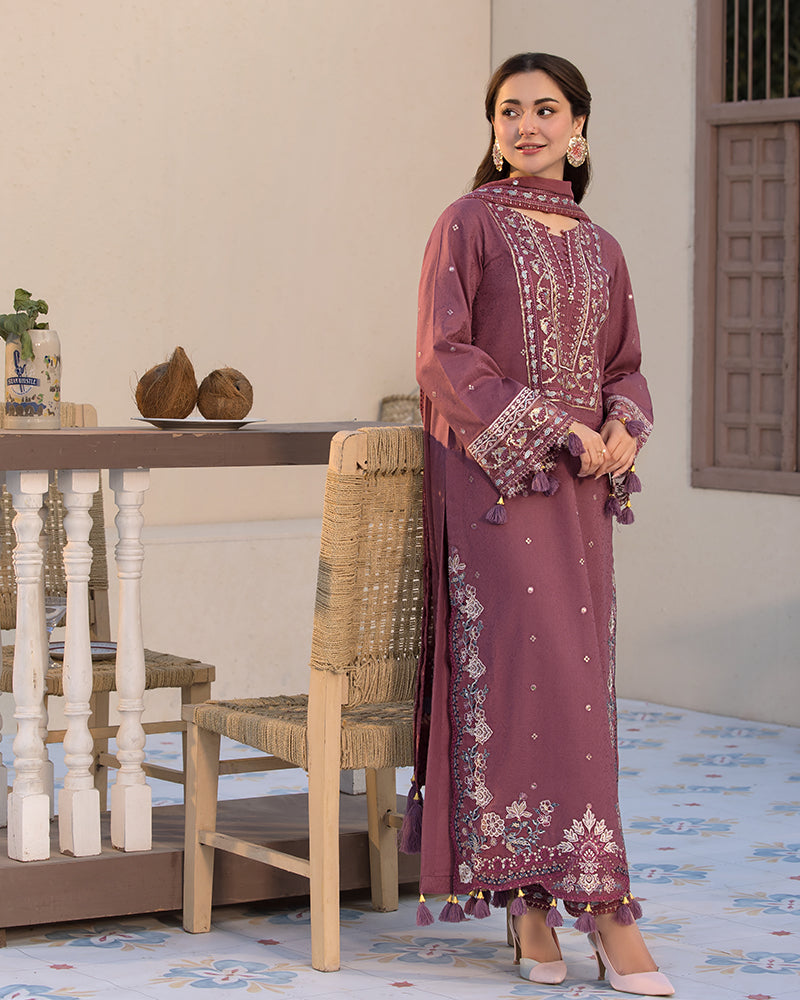 JADE-3PC LAWN SEQUENCE EMBROIDERED SHIRT WITH CHIFFON EMBROIDERED DUPATTA AND TROUSER-BIC-3744