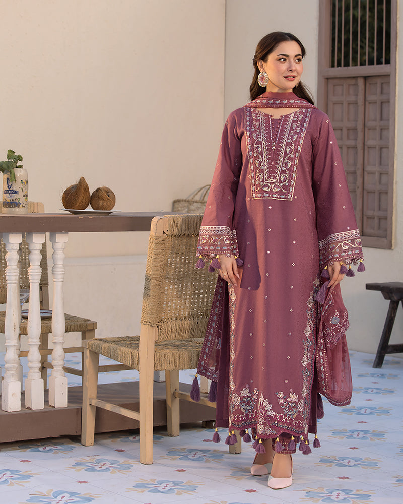 JADE-3PC DHANAK SEQUENCE EMBROIDERED SHIRT WITH CHIFFON EMBROIDERED DUPATTA AND TROUSER-BIC-4087