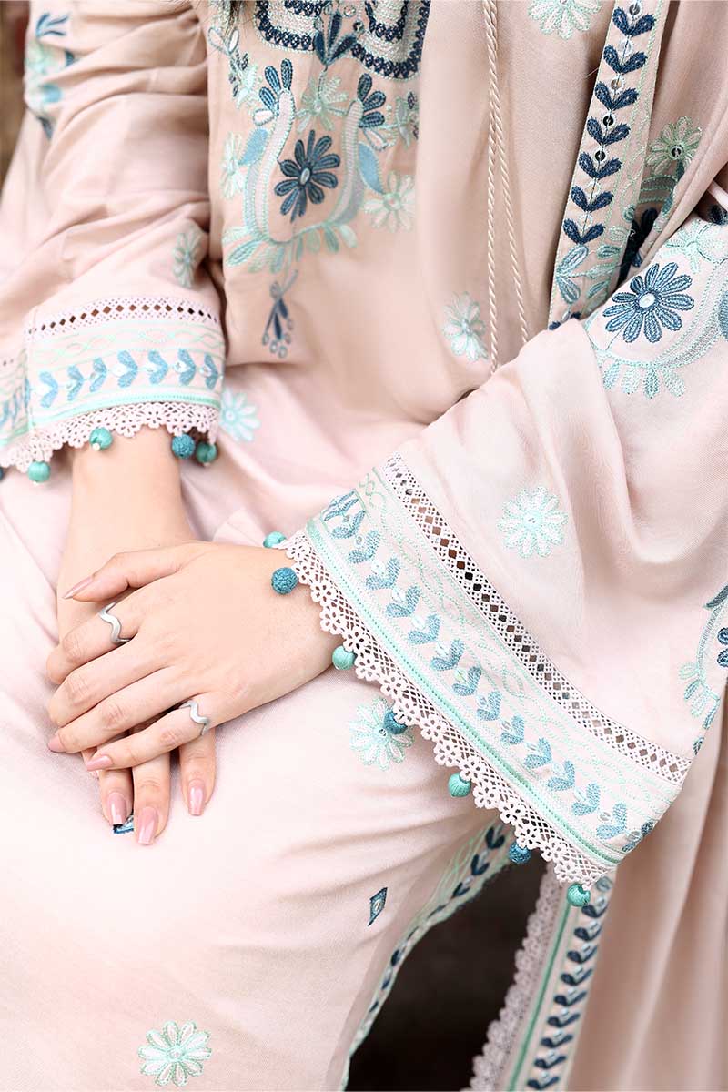 CROSS STITCH-3PC KARANDI EMBROIDERED SHIRT WITH KARANDI EMBROIDERED SHAWL AND EMB TROUSER-BIC-4368