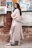 CROSS STITCH-3PC KARANDI EMBROIDERED SHIRT WITH KARANDI EMBROIDERED SHAWL AND EMB TROUSER-BIC-4368