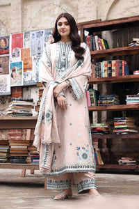 CROSS STITCH-3PC KARANDI EMBROIDERED SHIRT WITH KARANDI EMBROIDERED SHAWL AND EMB TROUSER-BIC-4368