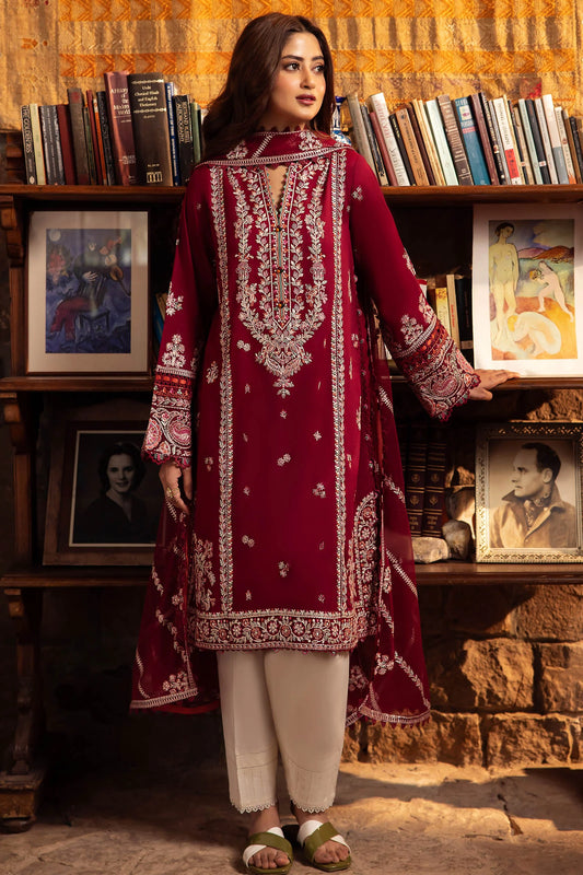 ZAHA- 3PC LAWN EMBROIDERED SHIRT WITH BAMBER CHIFFON EMBROIDRED DUPATTA-BIC-3590