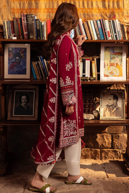 ZAHA- 3PC LAWN EMBROIDERED SHIRT WITH BAMBER CHIFFON EMBROIDRED DUPATTA-BIC-3590